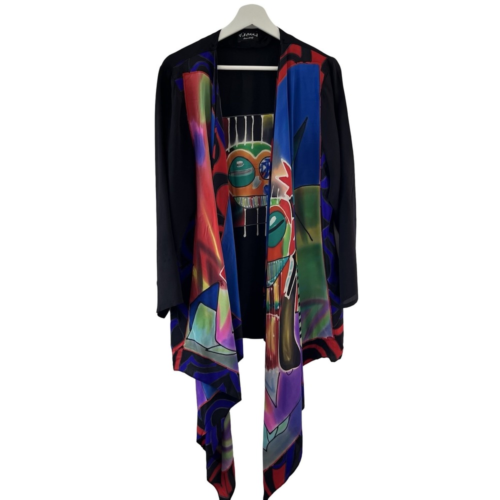 Diemme Dhun Shroff Silk Jacket Womens Large‎ Multicolor Abstract Art Drape India
